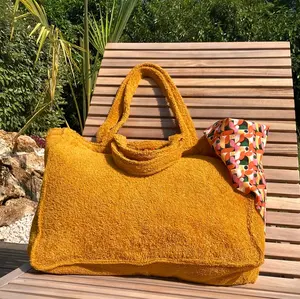 Luxus-Handtuch handtasche mit großer Kapazität Anpassbare Terry-Strand tasche Recycelte Terry-Stoff-Einkaufstasche für Frauen