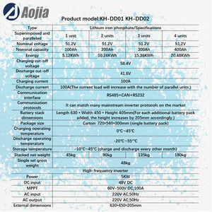 200Ah 10.24KWh IP65 CAN Stackable 51.2V All-In-One 8000 Cycle Life Energy Storage <b>Battery</b> Hybrid Grid Home Solar System - Product Image 4