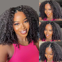 Perruque Afro Kinky Curly sans colle, coupe en V, cheveux humains 100% vierges Remy, cuticules alignées, 14-30 pouces, avec cordon de serrage invisible et silicone antidérapant