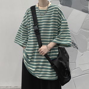 T-shirt a maniche corte a righe JQ327 da uomo, estiva, stile <span class=keywords><strong>giapponese</strong></span> retrò, casual, a mezza manica, trendy, per il tempo libero e lo <span class=keywords><strong>street</strong></span> <span class=keywords><strong>style</strong></span> - Product Image 1