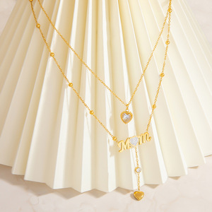 Collar de acero inoxidable en capas con forma de corazón, cadena doble para la clavícula, regalo para mamá - Product Image 2