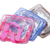 Ensemble de 3 trousses de maquillage transparentes en PVC, étanches, avec fermeture éclair et poignée, pour les voyages