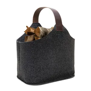 Benutzer definierte graue haltbare Filz Home Carrier Halter Tasche Brennholz Log Aufbewahrung skorb mit Leder griff