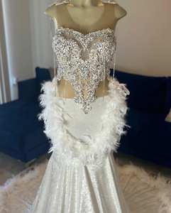 Gaun Pesta Malam Ocstrade Model O-Neck Tanpa Lengan dengan Potongan Rantai, Hiasan Bulu dan Berlian Imitasi, Gaun Pengiring Pengantin Elegan, Gaun Pesta Malam 2025 - Product Image 3