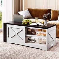 Table de cocktail en forme de L, style farmhouse, blanche, 48 pouces, avec plateau relevable et compartiment de rangement dissimulé, pour station de charge de bureau à domicile