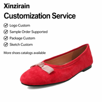 Ballerines plates à bout rond en daim rouge personnalisées Xinzirain avec nœud pour femmes
