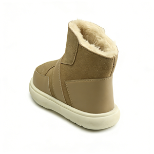 <span class=keywords><strong>Bottes</strong></span> <span class=keywords><strong>de</strong></span> <span class=keywords><strong>neige</strong></span> beiges en gros, design patchwork en daim et cuir, doublure en fausse fourrure douce, <span class=keywords><strong>bottes</strong></span> d'hiver à la cheville, vente directe d'usine OEM/ODM - Product Image 2