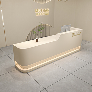 Comptoir de réception style café, finition bois-ciment, bar lumineux LED, salon, hôtel, réception, salon de beauté - Product Image 6