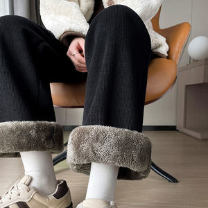 <span class=keywords><strong>Pantaloni</strong></span> Casual Caldi a Gamba Larga da <span class=keywords><strong>Donna</strong></span> Autunno e Inverno 2024, <span class=keywords><strong>Pantaloni</strong></span> Spessi Foderati in Pile, <span class=keywords><strong>Pantaloni</strong></span> Dritti in Velluto a Coste - Product Image 2