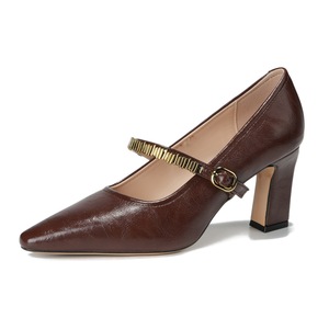 Zapatos de Mujer Mary Jane con Punta en Pico, Tacón Cuadrado, Correa en T con Hebilla, Tendencia de Moda Otoñal, Color Sólido, Forro de Cuero - Product Image 4