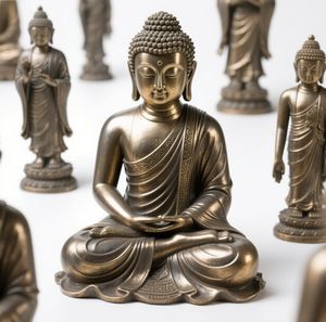 Estatua de Buda Shakyamuni pequeña de latón al por mayor, adorno de Buda monje de imitación antiguo, técnica de fundición de Metal con chapado en Nepal - Product Image 5