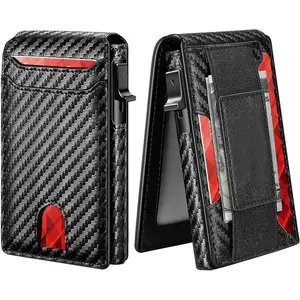 Herren intelligente brieftasche ultradünn minimalistisch: kreditkartenhalter brieftasche, schwarze kohlefaser, RFID-brieftasche, pop-up-brieftasche auf der vorderseite