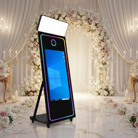 Cabina de Fotos con Espejo Mágico y Cámara en Estuche de Transporte, Pantalla Táctil de 70 y 43 Pulgadas para Fiestas y Bodas, Impresora, Marco LED