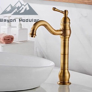 Grifo de lavabo alto de latón antiguo de lujo, monomando, de montaje en cubierta, para lavabo de encimera en proyectos hoteleros - Product Image 1
