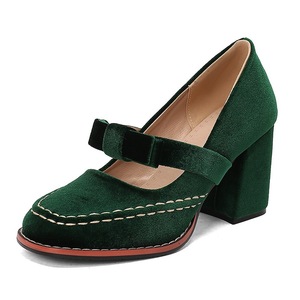 Escarpins à talon carré avec bride à nœud, bordure contrastante cousue main, bout rond, talon épais, style vintage, pour femme, chaussures de cérémonie, livraison directe - Product Image 2