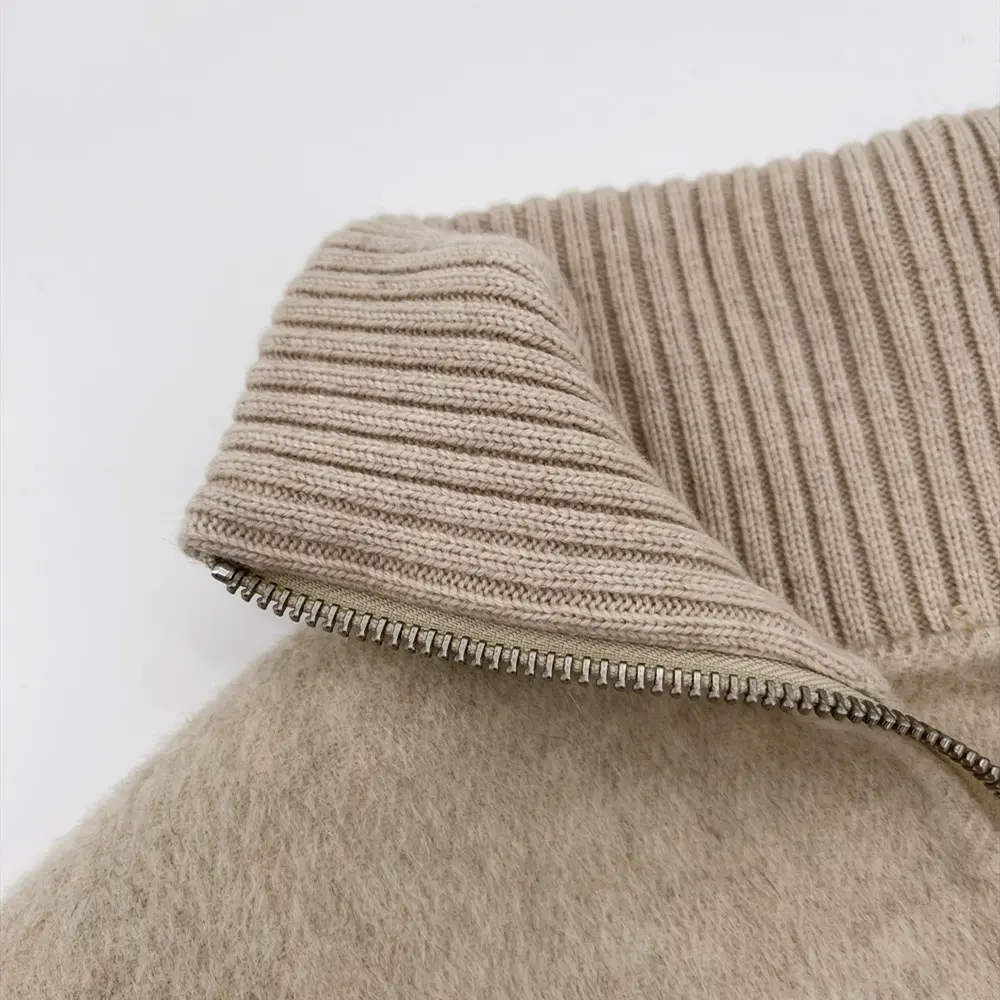 Personalizzato 100% lana Cashmere stile 2 x2 giacca in tessuto a coste colletto a coste per giacca di cotone