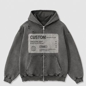 เสื้อฮู้ดซิป OEM แบบล้างทำความสะอาดแล้ว ดีไซน์สตรีทแวร์ ผ้าเฟรนช์เทอร์รี่ ทรงโอเวอร์ไซส์ บ็อกซี่ฟิต ลายกราฟิกแบบแพทช์เวิร์ค พรีเมียม พร้อมโลโก้สั่งทำพิเศษสำหรับผู้ชาย - Product Image 3