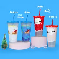 Thème de Noël 24oz Sublimation personnalisé café tasse à eau imprimé Logo motif paille gobelet couleur changeante tasse