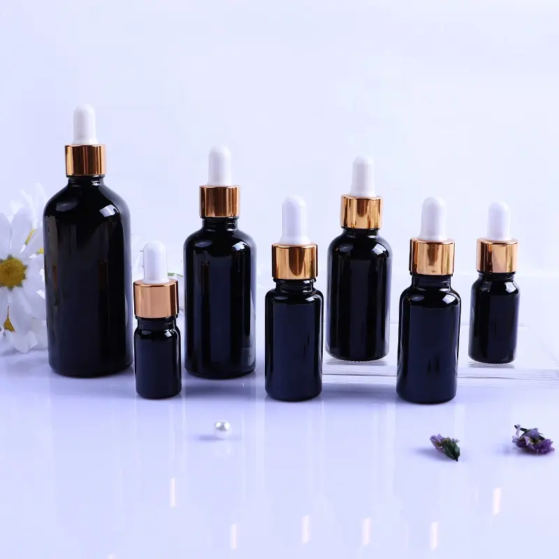 Skin Care Serum Cosmetic Oil Packaging 100ml Black Screw Cap Essential Oil Glass Bottle