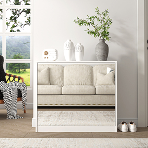 Zapatero Moderno de Madera de 2 Niveles Sunrise con Cajones Abatibles, Espejo y Espacio Oculto <span class=keywords><strong>para</strong></span> la Entrada, <span class=keywords><strong>Armario</strong></span> <span class=keywords><strong>para</strong></span> <span class=keywords><strong>Zapatos</strong></span> <span class=keywords><strong>para</strong></span> el Comedor - Product Image 4