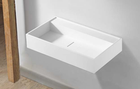 Lavabo de salle de bain rectangulaire moderne en surface solide, à installer sur un meuble-lavabo, blanc mat