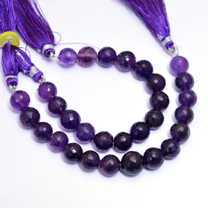 Améthyste multi-africaine 9mm-10mm perles rondes à facettes violet naturel Améthyste semi-précieuse perles rondes pour la fabrication de bijoux - Product Image 2
