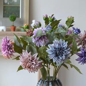 IJ042 Wholesale Realistic Handmade Artificial Dahlia <b>Flowers</b> 2 Heads Modern Style Artificial Silk <b>Flowers</b> Wedding Table - Product Image 1