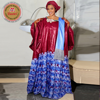 Robe Boubou Africaine Bazin Riche avec Foulard et Châle, Collection Dashiki, Taille Unique, Coupe Ample, Robe Traditionnelle de Mariage pour Femme