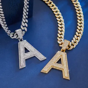 嘻哈大双首字母名称项链与13毫米迈阿密古巴男女链周年礼物