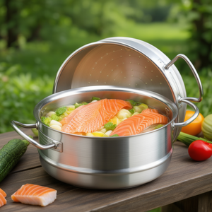 Casseruola a vapore da 24 cm in acciaio inox con coperchio e manici per cuocere a vapore verdure e pesce - Product Image 3