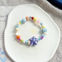 Pastellfarbenes Kontrast-Glasur Keramik-Seestern-Blumen-Stretch-Armband, Frischer Tropischer Strandurlaub Handgelenkschmuck für Teenager-Mädchen
