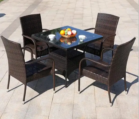 Mobili Da Giardino Patio Rattan Sintetico Sedia del Caffè Schienale Alto Sedie In Rattan Commerciale Tavolo Da Giardino E Sedie