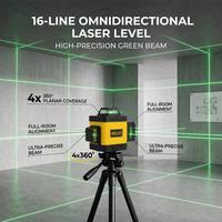 Niveau laser vert industriel DIY 360° à pendule autonivelant, batterie au lithium, pour construction et fixation d'images, 16 lignes, garantie 1 an
