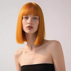 <span class=keywords><strong>Cheveux</strong></span> BOB lisses couleur cuivrée les plus vendus, 12 pouces, aspect naturel, fibre résistante à la chaleur, densité 150 %, sans colle - Product Image 1