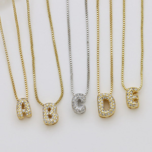 <b>Copper</b> Cubic Zirconia Bubble 26 Letters Name Pendant Necklace Women Dainty Clavicle <b>Chain</b> Jewelry Wholesale - Product Image 1