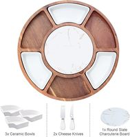 360 °   Juego Giratorio para Quesos y Charcutería de 13.5 Pulgadas (34.3 cm) de Acacia con Enfriador de Pizarra Integrado, 3 Tazones de Cerámica y 2 Cuchillos para Queso