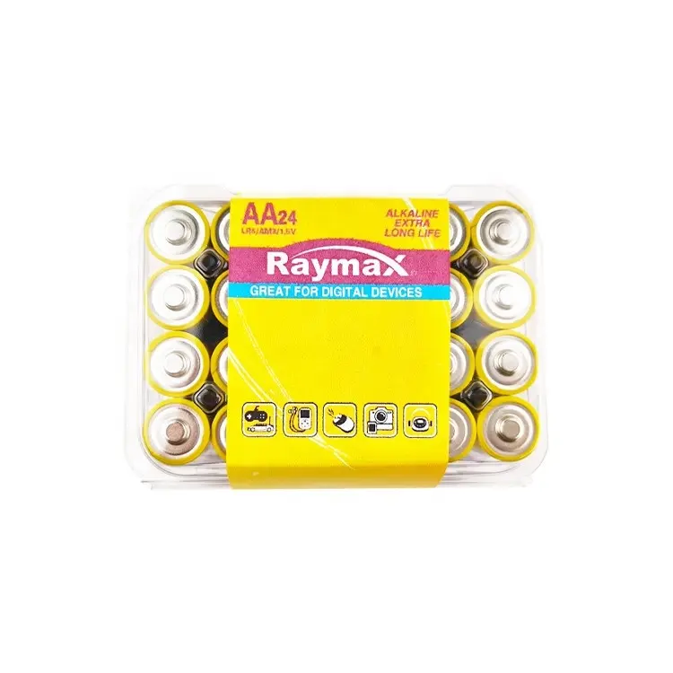 Hot selling Raymax 24pcs plastic box Alkaline Battery 1.5v LR6 AA Battery Value pack