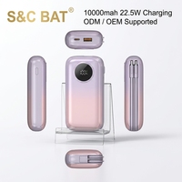 Chargeur portable haute capacité 10000mAh 22.5W avec câble Type-C intégré et cordon pour les voyages et l'usage quotidien, logo personnalisé