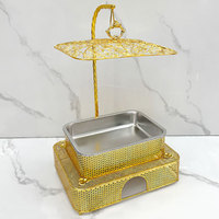 Réchaud de buffet de luxe en acier inoxydable doré, avec couvercle suspendu pour la conservation de la chaleur et le maintien au chaud des aliments, design moderne et épuré