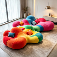 Canapé Bouclé Dégradé Arc-en-ciel Forme Nuage Ondulé Biologique, Canapé de Loisirs Artistique, Meuble Tendance Moderne pour Salon et Villa