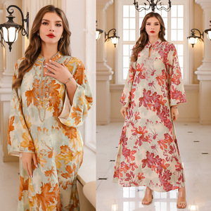 Elegant Summer Cross Border Dubai Print Long Polyester Abaya Robe <strong>Traditional</strong> <strong>Muslim</strong> <strong>Clothing</strong> and <strong>Accessory</strong> - Product Image 2