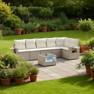 Conjunto de Sofá de Jardín de Mimbre Sintético para 6 Personas, Muebles de Exterior con Estructura de Acero con Recubrimiento en Polvo, Diseño Contemporáneo - Product Image 2