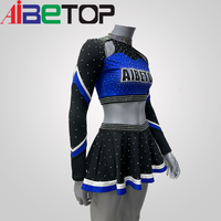 Uniforme de cheerleading personnalisé avec strass pour filles, haut à manches longues et épaules dénudées, jupe, service OEM, polyester, élasthanne, logo personnalisé, adolescents