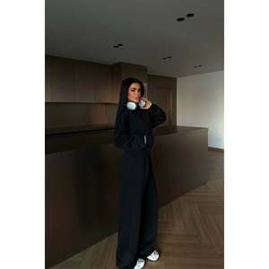 Black Hooded <b>Tracksuit</b> Vintage Sportswear for Autumn/Winter Breathable Lightweight Plus Size Printed Logo Solid Vintage Style - Product Image 2