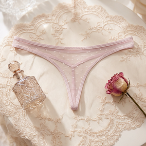 Tanga de malla con puntos sexy para mujer, ropa interior transparente de cintura baja, lencería ultrafina y transpirable para damas, OEM ODM - Product Image 3