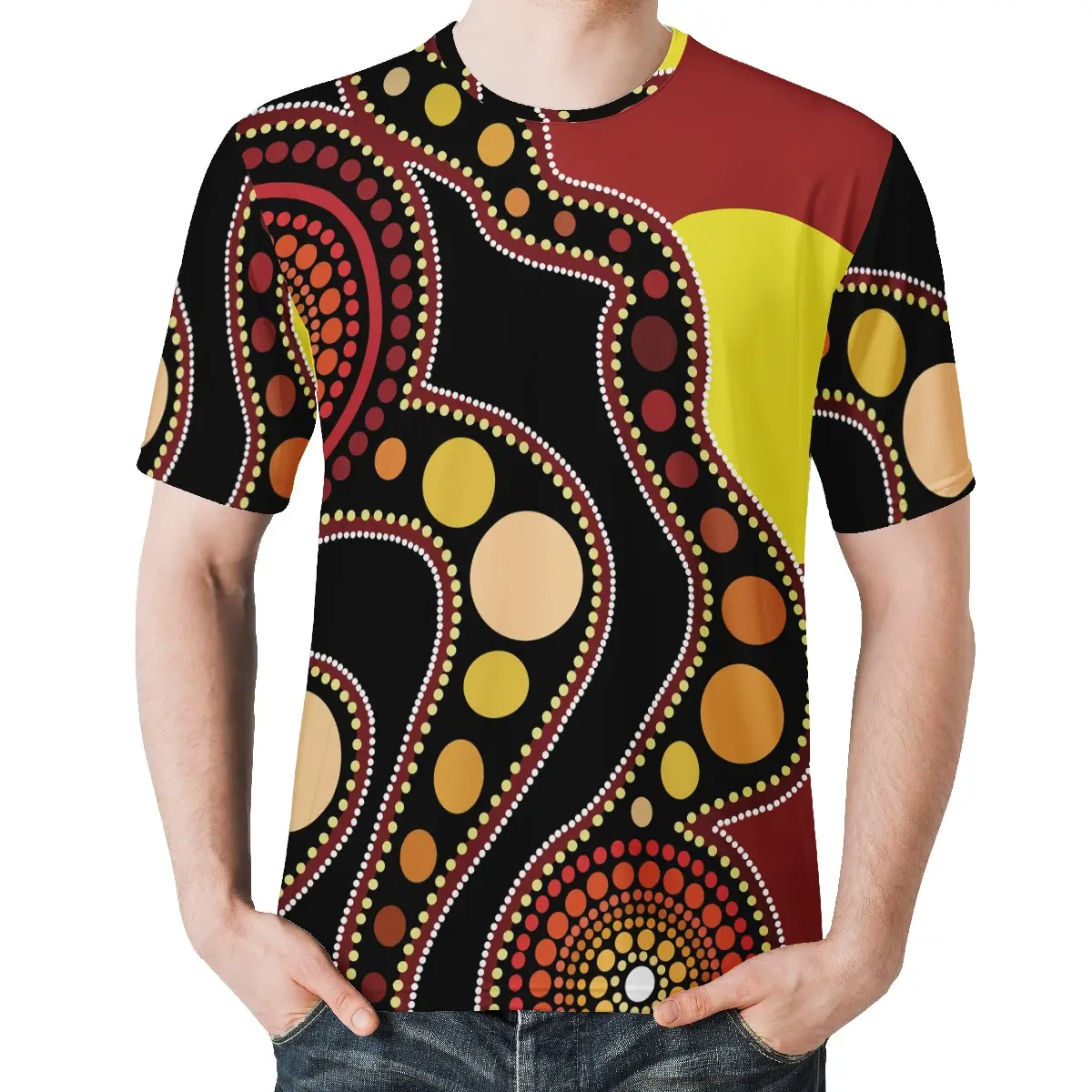 Oversized Custom Casual Sublimatie Print Op Aanvraag Mannen Full Print T-Shirt Gepersonaliseerd Polyester Aboriginal Tribal T-Shirt 2023