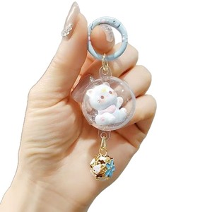 Llavero con Figura de Gato <span class=keywords><strong>en</strong></span> Miniatura, <span class=keywords><strong>en</strong></span> Caja Esférica Transparente con Campana con Diseño Floral y Anillo de Clip Pintado, Colgante de Gato a la Moda - Product Image 6