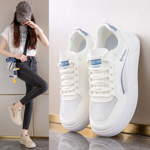 Nouvelles chaussures d'été pour femmes à lacets sur le devant, respirantes, en maille ajourée, blanches, confortables, plates, antidérapantes, pour la maternité, avec talon compensé - Product Image 3