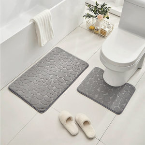 Tapis de bain Shuming en velours corail antidérapant et absorbant, gris, lot de 2 pour sol de salle de bain - Product Image 1