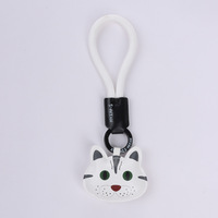 Porte-clés en gros tête de chat de dessin animé mignon, design animalier tendance, pendentif en cuir PU souple pour cadeau